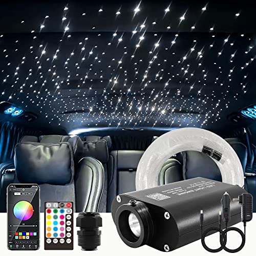 ATOKEE 16W Fiber Optic Lights, 550pcs*0.03in*9.8ft Starlight Headliner Kit, Sound Activated Star Lights for Car Roof Decor with Remote Control/Bluetooth App