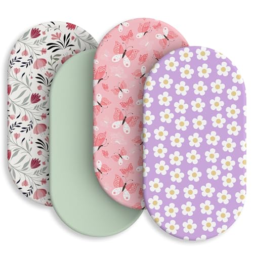 Image of Baby Bassinet Sheets for Baby Boy Girls,4-Pack Fitted Bassinet Sheets Set Compatible with Halo Bassinest Swivel Sleeper,Baby Delight,Angelbliss,32 inchX16 inch (Plant World)