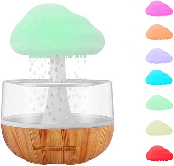 Amazon.co.jp 雨雲加湿器 水滴雲アロマディフューザー 香薰机 ナイトライト 400ml 时尚木纹 タイマー LEDライト7色
