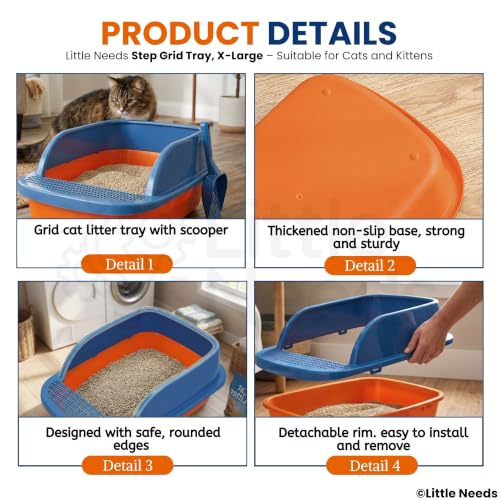 Image of Cat Litter Tray with Scooper - (Xtra Large, Step Grid) (57 x 40 x 24 cm) | 22.5 inch Durable Semi-Enclosed Anti-Tracking Foot Step Litter Box | Easy-Clean Toilet Tray (Color May Vary)