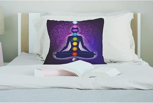 Miniatura 3 de EKOBLA Funda de almohada con diseño de mujer meditando en forma de loto, colorida funda de cojín cuadrada con 9 chakras y aura, para hombres,