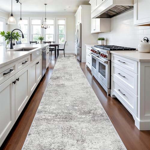 Washable 3x20 Hallway Runner Rug - Runner Rugs Modern Stain Resistant Indoor Mat Rug Runner for Laundry, Bedroom Non Slip Rubber Backing Thin Hallway Runner Rug Low Pile Carpet 3x20 Grey
