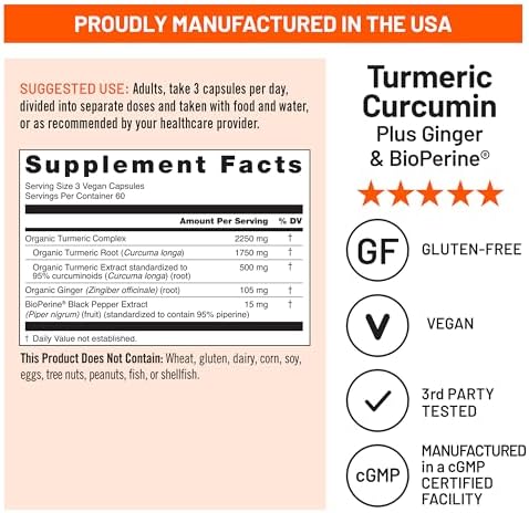 NatureWise Curcumin Turmeric 2250mg (2 Month Supply) 95 Curcuminoids with BioPerine Black Pepper Extract Advanced Absorption for Cardiovascular Health and Joint Support, Package May Vary (180 Count) 5