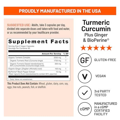 naturewise curcumin turmeric 2250mg - 95 curcuminoids amp bioperine black pepper extract for advanced absorption - daily joint and immune health support - vegan non-gmo 180 count60-day supply