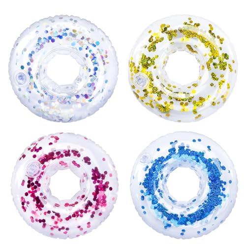 LUMOOM 4 Stück Getränkehalter Pool, Aufblasbares Flaschenhalter, Schwimmender Becherhalter mit Pailletten, Schwimmbad Pool Getränkebecher für Hawaii Party