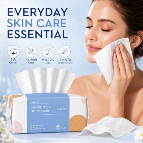 Image of PoeticEHome Soft Dry Wipe 6 Pack, 100% Cotton Face Tissues, Lint Free Facial Cleansing Towels Disposable, Extra Thick Dry and Wet Use for Sensitive Skin, Makeup Removing, Surface Cleaning (600 Count)