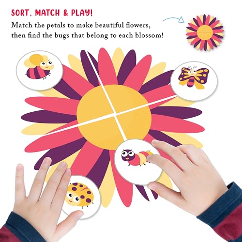 Image of Bright Brain Bugs and Blossoms Match and Play Game, 8 Flowers 32 Bug Cards, Sorting Color Matching Toy, Montessori Educational Game for Toddlers Ages 3+, Gift for Kids