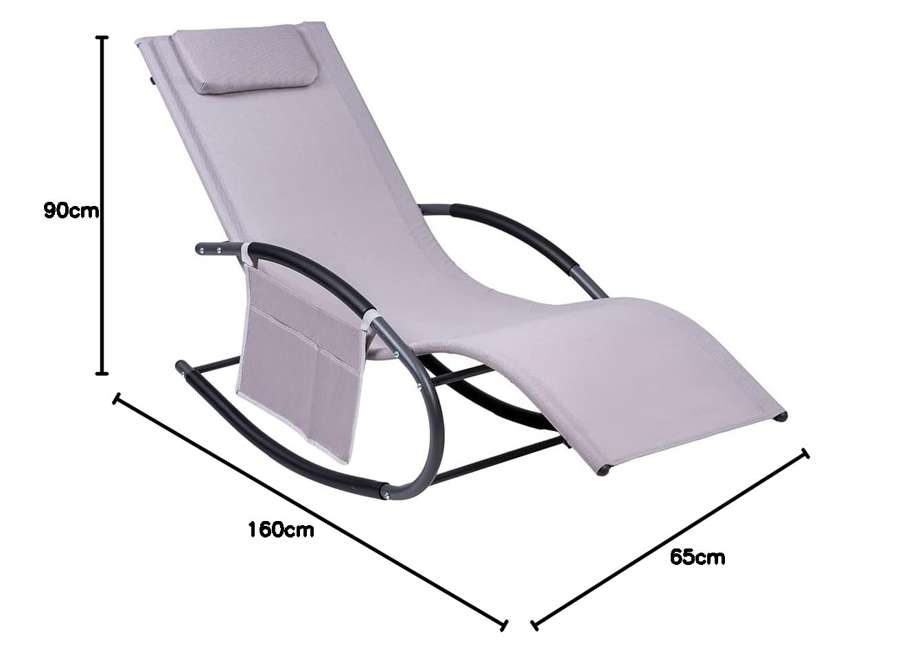 Hortan Lettino Sdraio Prendisole Con Struttura A Dondolo, Seduta Ergonomica, Cuscino Poggiatesta, Telaio In Acciaio E Sacca Portaoggetti Per Arredo Esterno, Giardino, Terrazzo e Piscina