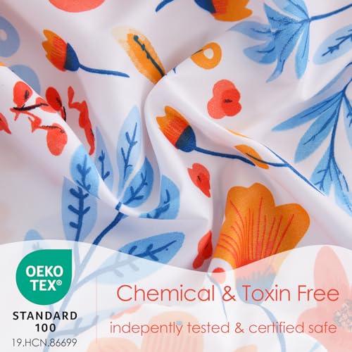 Image of JSD Boho Floral Printed Full Sheet Set 16 inch Deep Pocket | 4 Piece Soft Microfiber Sheets, Watercolor Pink Blue Flower Patterns, OEKO-TEX Certified, Easy Care