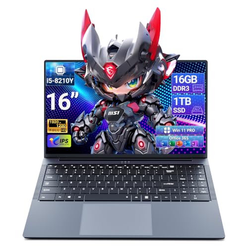 Image of 2026 Laptop, Laptop Computer i5-8210Y CPU with 16GB RAM 1TB SSD, 16'' Laptops 1920*1200 FHD, 180 Angel Open with Backlit Keyboard, Type-C, BT 5.0, WiFi 5, Win 11 Pro, Lightweight Lap Top for Business