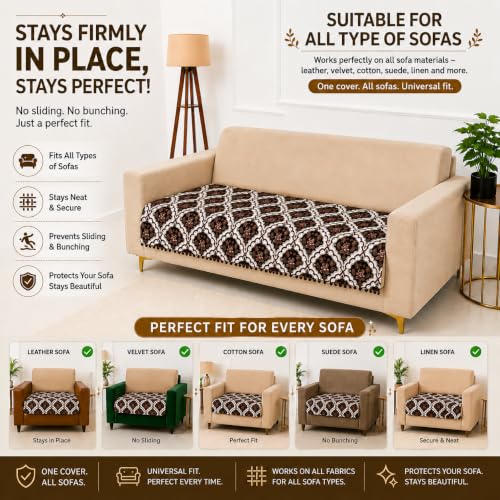 Image of Homerz Premium Printed Quilted Velvet Sofa Slip Cover Protector, Sofa Mat, Exact Size, Antislip Cover (Botanica, 7 (3+2+2) Seater, Half)