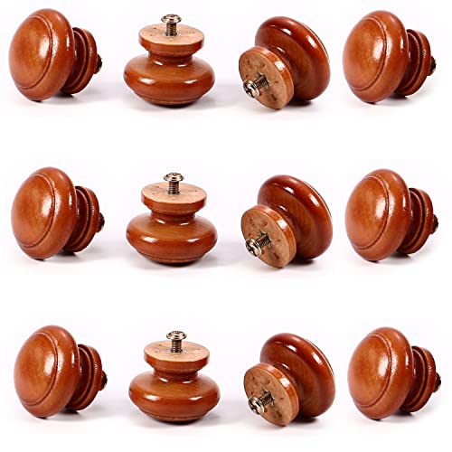 MroMax 引き出しハンドル 木製 木製引き出しノブ 取っ手 つまみ 引くノブ ハンドル 15個入り ネジ付き 34*25mm キャビネット 引き出し グリップ 家具 食器棚 木製ラウンド ドア 赤い