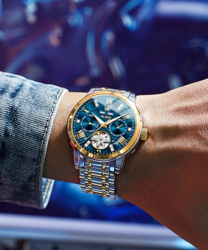 Image of OLEVS Mens Automatic Mechanical Watch Skeleton Tourbillon Luxury Dress Stainless Steel Wrist Watch