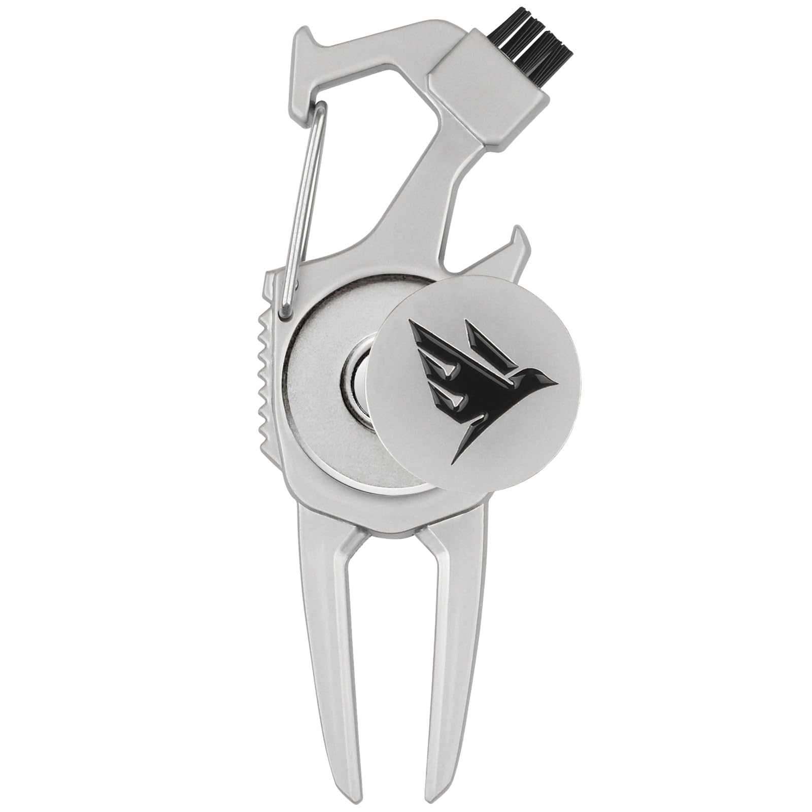 SWIFTEE Herramienta de reparación de marcas de campo de golf 7 en 1 – Soporte para palo, cepillo, hebilla de clip, limpiador de ranuras, abridor de botellas, marcador de bola, herramienta de divot