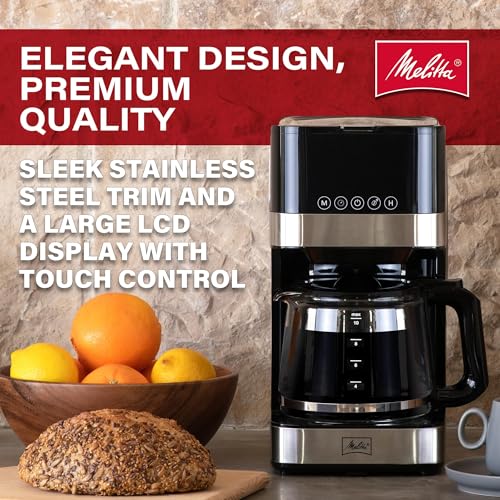 Image of Melitta Aroma Tocco Glass Drip Coffee Maker | Programmable Coffee Machine | Glass Carafe Coffee Pot | 10 Cup Coffee Maker | Touch Control Panel | Stainless Steel accented