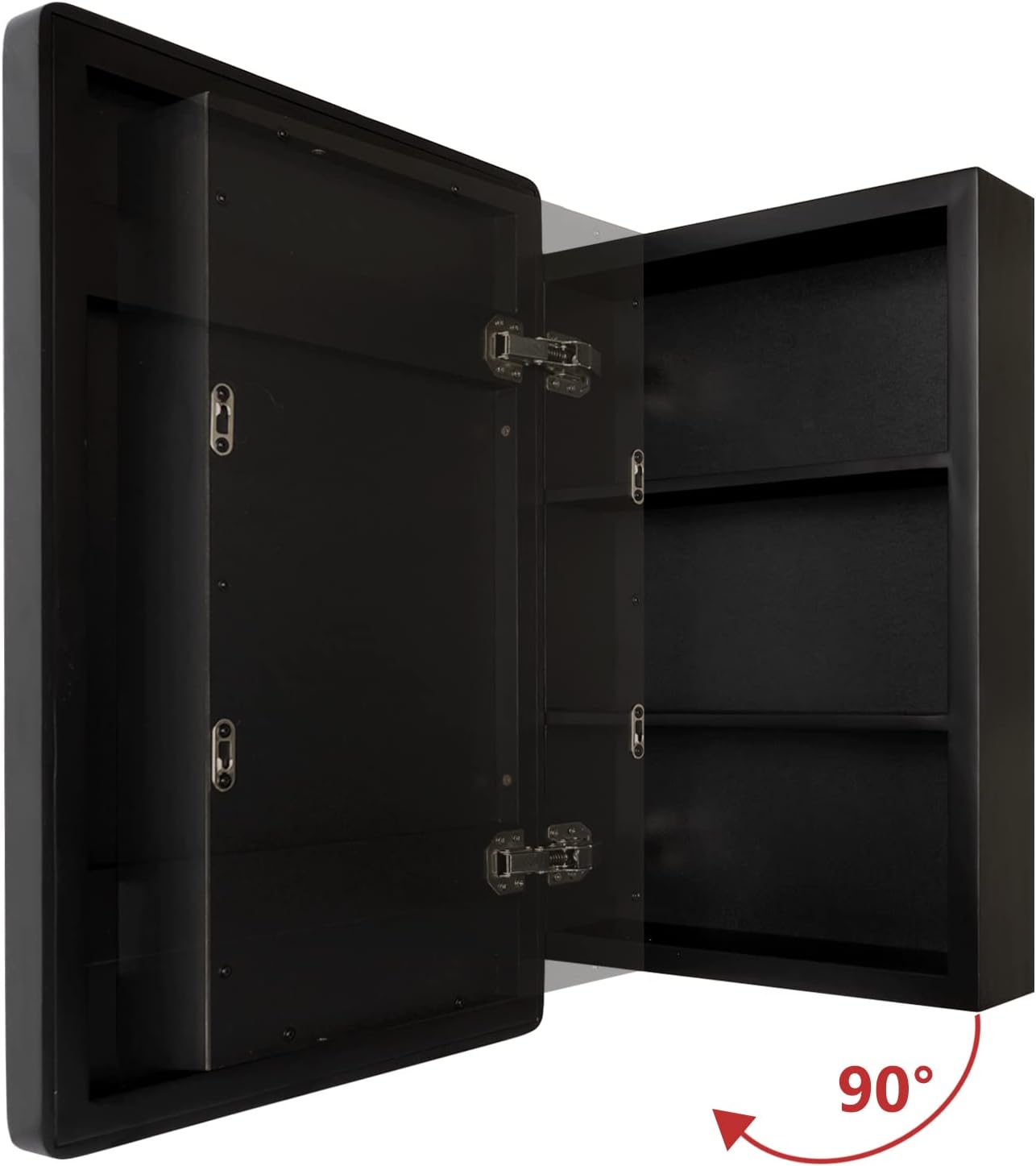 Farmhouse Medicine Cabinet Mirror with Wood Frame - Recessed & Wall Mount Bathroom Storage, 3 Shelves, 16x24 Inch (Black)