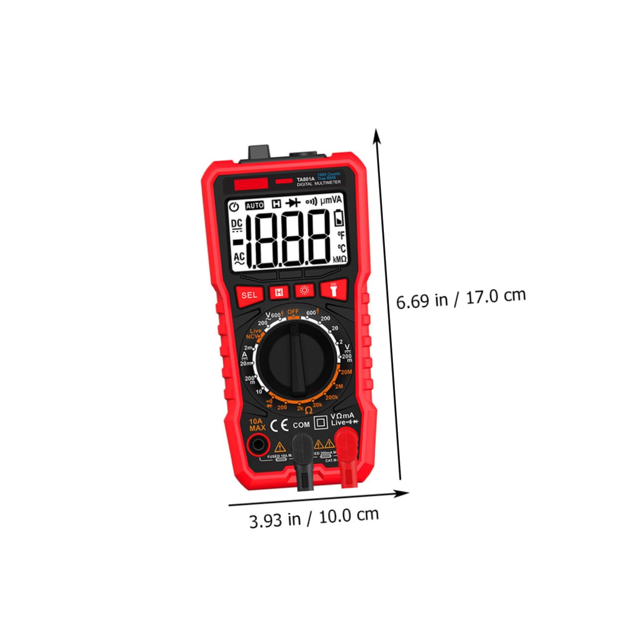 ARTIBETTER Digital Multimeter Volt Tester Handheld with Flashlight Skid Design Measures Voltage Resistance for Automotive Electrical