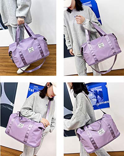 Travel Duffle Bag Expandable Sports Bag Gym Tote Bag with Dry and Wet Separated Pocket Overnight Carryon Weekend Bag Shoulder Bag Water Resistant (Purple)