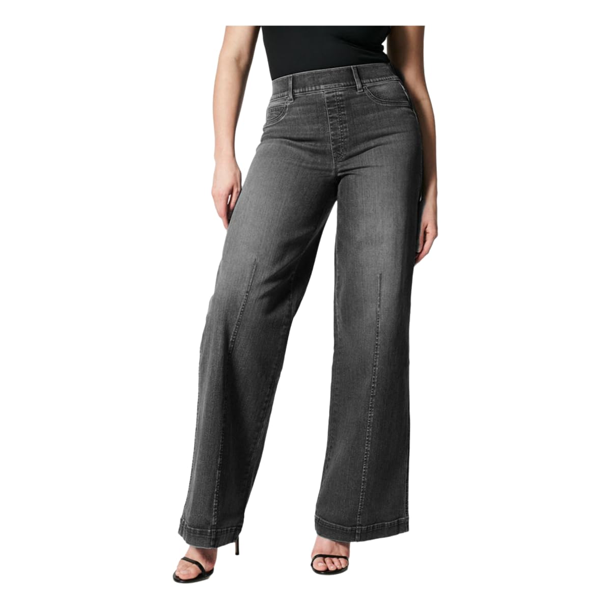 Jeans Donna Donne Gambe Ad Alta Vita su Pantaloni in Vintage Elastico-Nero-m
