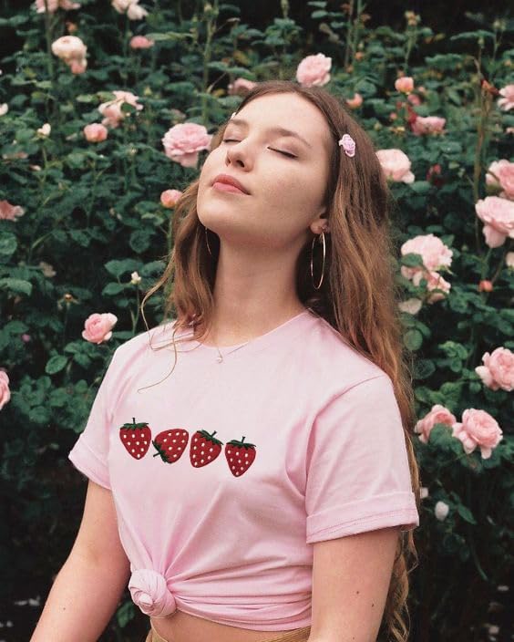 Strawberry Shirt for Women Fruit Graphic Tee Embroidered Strawberry T-Shirt Short Sleeve Gardener Gift Tee Tops - Image 5