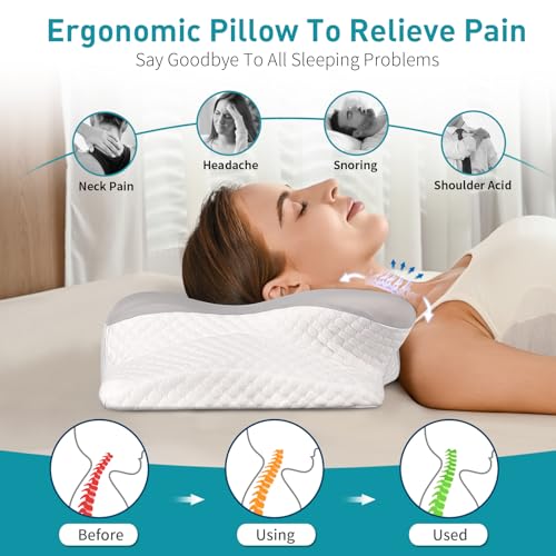 Cervical Neck Pillow for Pain Relief - Ergonomic Memory Foam Pillows for Sleeping, Cooling Side Sleeper Pillow for Neck Support, Contour Orthopedic Bed Pillow for Back Stomach Sleepers