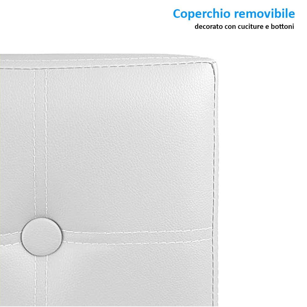 VIRSUS 1 Pouf Cubo Poggiapiedi con seduta imbottita, dimensioni 40x40x40 contenitore con capienza 40 Litri, Sgabello arredo casa in similpelle Vari colori (Bianco)