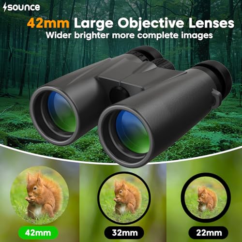Image of Sounce 12x42 Binoculars for Long Distance | Waterproof HD Binocular for Adults | BAK4 Prism FMC Lens | Bird Watching Wildlife Safari Stargazing | Fog Proof Durbin with Pouch (Black)