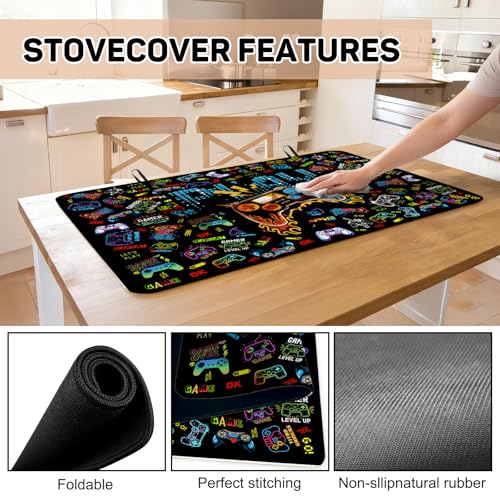 Image of Gamer Stove Top Cover for Electric Stove 28 inchx 20 inch, Video Games Lover Heat Resistant Glass Top Stove Cover Protector, Glass Cooktop Covers, Kitchen Non-Slip Drying Mat Flat Electric Stove Top Covers