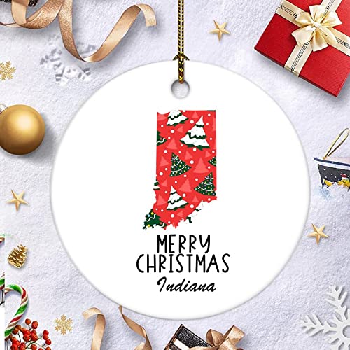 Merry Christmas Lndiana Ornament America State Gift Porcelain Ornament Baby Handmade Keepsake New Years 2023 Decorations Gifts First 2022 #TOP4