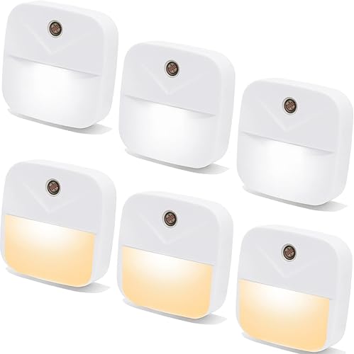 Paquete de 6 luces nocturnas enchufables, luces nocturnas LED inteligentes con sensor de atardecer a amanecer, luces nocturnas enchufables en la