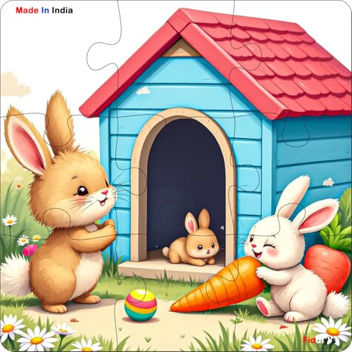 Image of Fiddlys Single Layered Wooden Jigsaw Puzzle Games for Children & Kids -9 Pieces Age 2 3 4 5 6 Year Old Years Old Girls & Boys Animals Jigsaw Puzzle (Pack of 4 PET Animal)