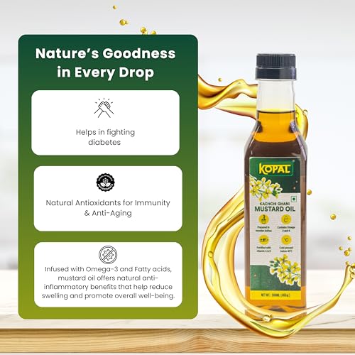 Image of Kopal Kachi Ghani Pure Mustard Oil | 500 ML PET BOTTLE | Nutrient-Rich & Chemical-Free | Mustard Seeds | Retains Natural Flavour & Aroma | Ideal for Cooking & Wellness