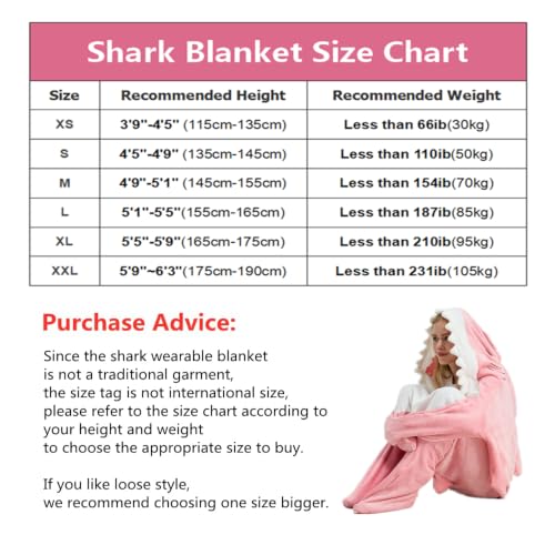 Image of Pink Shark Blanket Shark Sleeping Bag Shark Onesie Cosplay Shark Costume Shark Gifts(Pink Shark,S Fit for Height 4'5 inch-4'9 inch)