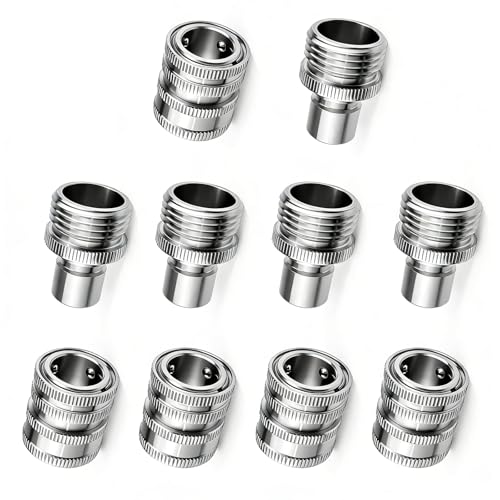 FISHFRUIT Stainless Steel Garden Hose Quick Connect Fittings Set 3/4 Inch GHT Quick Connect Hose Fittings Water Hose Quick Connect Fittings Quick Release Connectors for Hoses and Sprayers (5PCS)