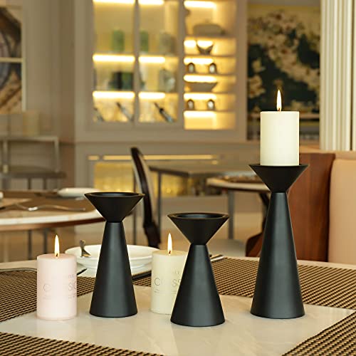 Black Candle Holders Set Of 3 - Metal Candle Holders For Pillar Candles - 3 Pillar Candle Holder Centerpiece - Pillar Candle Holders For Table - Black Candle Holder Set Candle Stands Decorative #TOP3