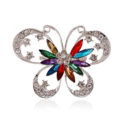 Hosaire Brooch Pin Diamond Butterfly Wedding Bridal Rhinestone Shawl Clip for Ladies Jewelry(Colorful)