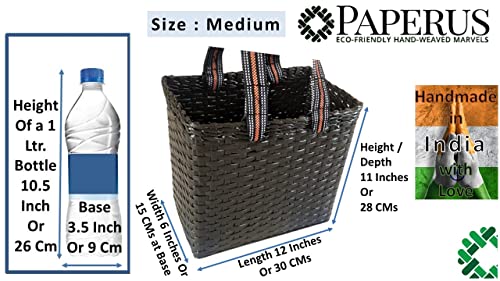 Image of Paperus, Medium, Dark Brown, Lunch Bag, Picnic Basket, Handbag, Carry Bag, Tiffin Basket for Office, Rectangular, Eco-Friendly, Handmade, of Paper Ropes, in Inch 11 H, 12 L, 6 Wide Base
