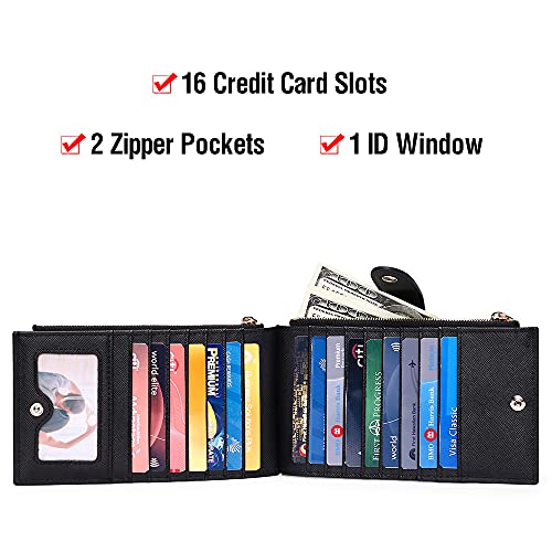 Goiacii Womens Walllet Rfid Blocking Bifold Credit Card Holder With 2 Zipper Pockets #TOP1