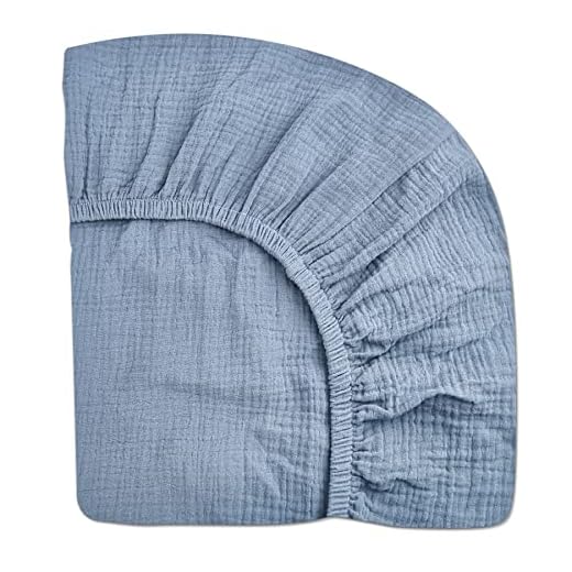 Mini Crib Sheets for Baby, Fitted Pack N Play Mattress and Mini Cribs 24" x 38", Neutral Muslin Mini Crib Mattress Sheet with Boho Style, Soft and Breathable Comfort (Costume Blue, Mini Crib Sheet)
