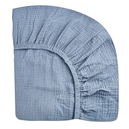 Image of Crib Sheets for Boys Girl, Fitted Baby Toddler Bed Sheets 28" x 52", Neutral Muslin Cotton Crib Mattress Bedding Soft and Breathable Comfort(Costume Blue)