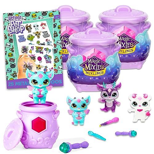 Magic Mixies Mixlings Party Favors Set - Bundle with 3 Magic Mixies Mixlings Cauldrons Figurines for Girls Plus Magic Wand, Tattoos, More | Magical...