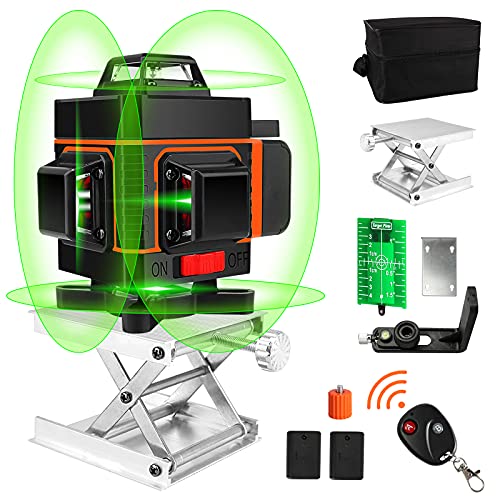 ATOLS 16 Lines Laser Level, 4d Laser Level 360 Self Leveling, Green Laser Level Horizontal Vertical with 2 Rechargeable Battery 4000mAh & Remote Controller for Picture Hanging and Construction