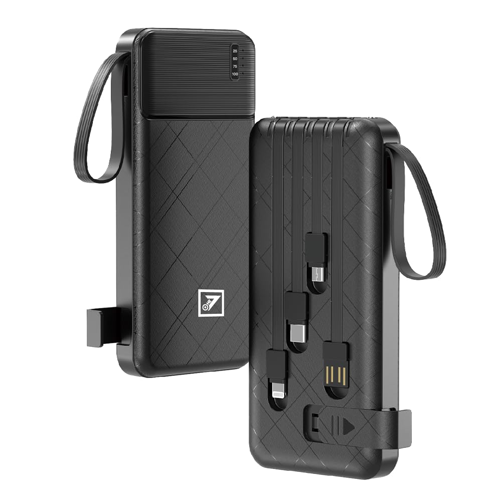 Image of ONE 7 Multifunction Power Bank 10500mAh |Built-in Cables (Type-C, Micro USB, iOS)|17W Fast Charging Portable Charger|LED Battery Indicator|Compact Power Backup for Smartphones & Devices (ON PB-33)