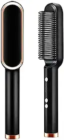 Escova Alisadora Elétrica 110v/220v - Pente Alisador Profissional para Cabelos Lisos e Sedosos - Tecnologia Ionic, Prancha Alisadora, Cabelo sem Frizz, Modelador de Cachos, Ferramenta de Estilo de Salão (Preto)