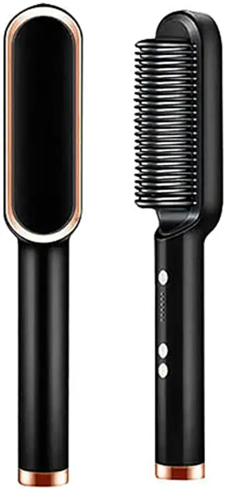 Escova Alisadora Elétrica 110v/220v - Pente Alisador Profissional para Cabelos Lisos e Sedosos - Tecnologia Ionic, Prancha Alisadora, Cabelo sem Frizz, Modelador de Cachos, Ferramenta de Estilo de Salão (Preto)