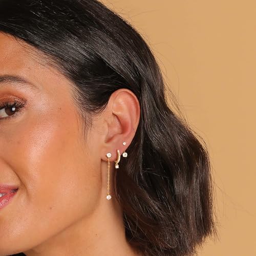 Image of Freekiss 3 Pairs Gold Hoop Earrings Set: Dainty Stud Earrings Trendy Small 14K Gold Plated Hypoallergenic Dangle Cartilage Huggie Hoop Earrings for Women Gold Jewelry for Women Gifts