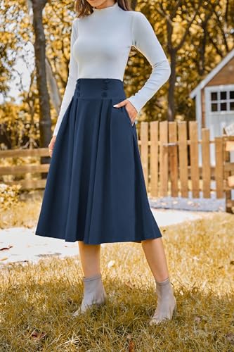 Image of Belle Poque Corduroy Skirt for Women A-Line Flared Swing Skirt Midi High Waist Skirts