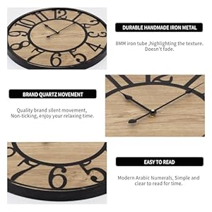 Maxstar Wall Clock Silent Bronze Rustic Farmhouse Metal & Wood Clocks with Arabic Numeral, Battery Operated Wall Clocks Decorative for Living Room Bedroom Office Home Decor 16inch Maxstar Wall Clock Silent Bronze Rustic Farmhouse Metal Wood Clocks with Arabic Numeral Battery Operated Wall Clocks Decorative for Living Room Bedroom Office Home Decor 16inch
