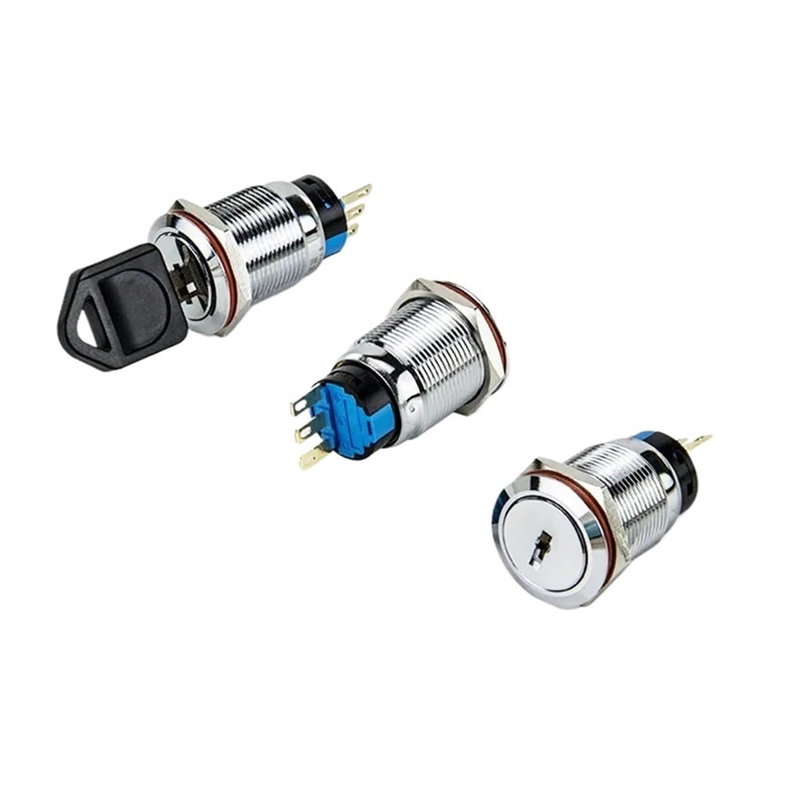 1 Uds. Interruptor de perilla de Metal resistente al agua de 16/19/22mm 2/3 posiciones interruptor de botón de encendido de 3/6 pines con indicador de interruptor giratorio de llave(16mm,2 Positions)