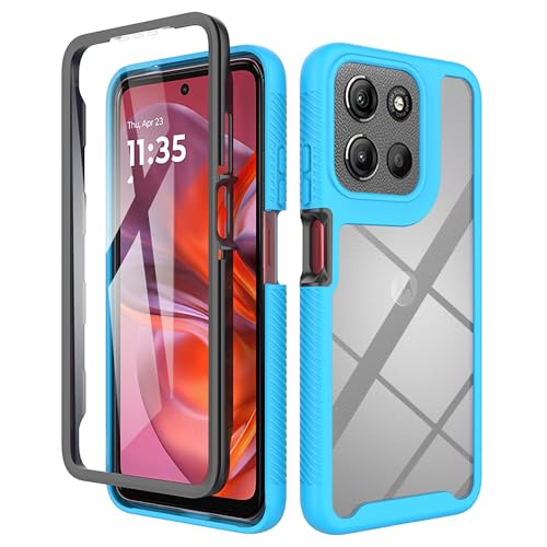 ESHUYI® Funda para Motorola Moto G15 [Protección Completa Anti-caída de 360°] Carcasa Transparente de Grado Militar con Protector de Pantalla Incorporada, Azul Claro